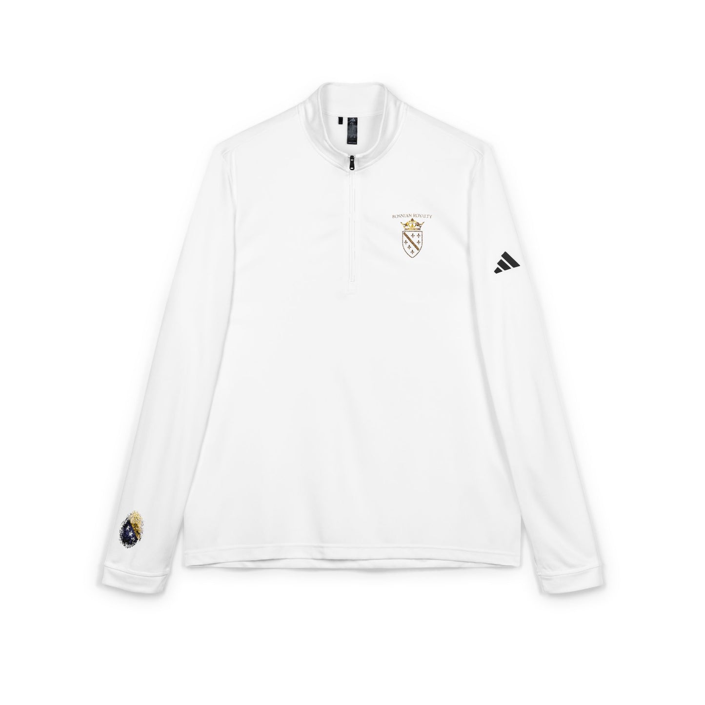 Embroidered adidas Quarter-Zip Pullover — White Performance Top